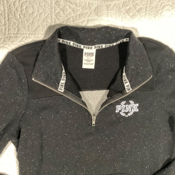 Victoria's Secret LOVE PINK 1/4 Zip Black Jacket Sweatshirt Women's Size Small - Picture 3 of 7